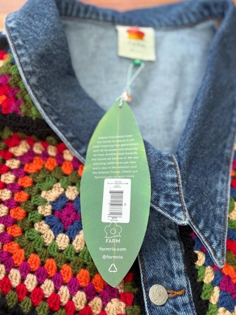 NWT FARM Rio Crochet Denim Jacket - Picture 7 of 10